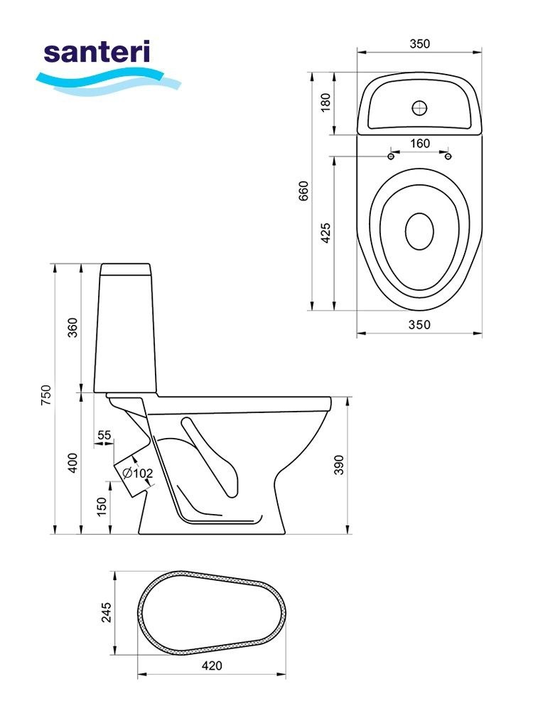 Унитаз Santeri Прайм Белый Выпуск Косой