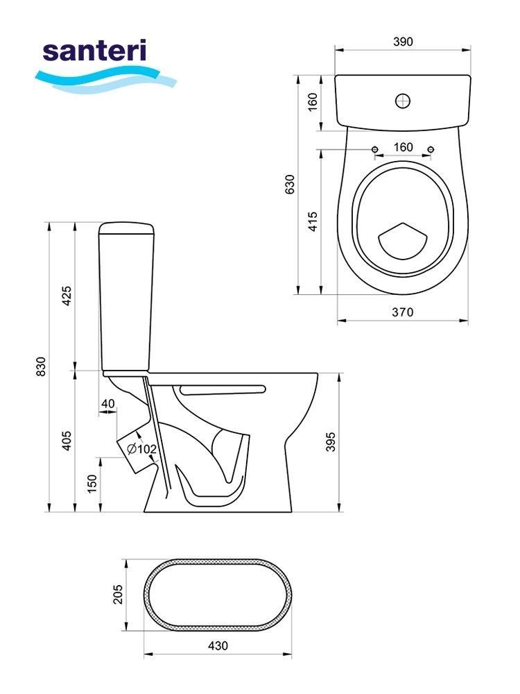 Унитаз-компакт Santeri Орион Тарельчатый Белый Косой Выпуск