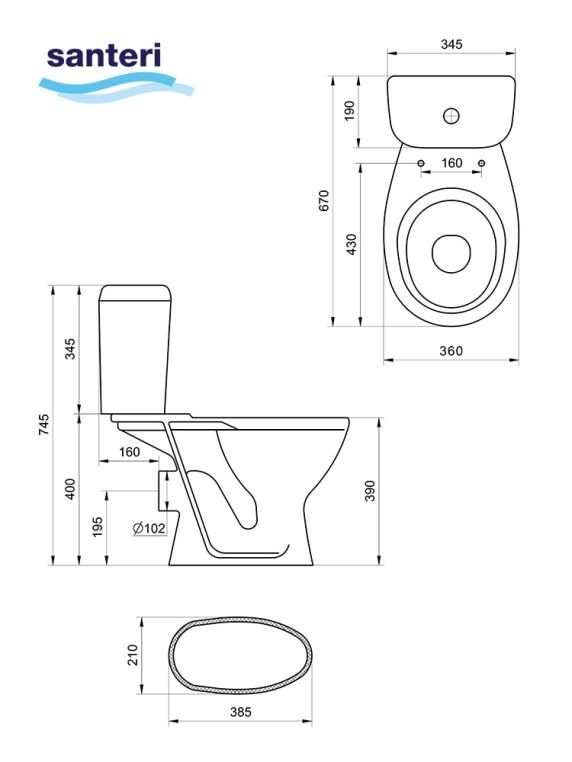 Унитаз-компакт Santeri Pro Белый Горизонтальный Выпуск