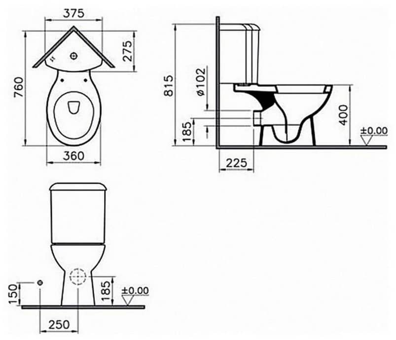 Унитаз Vitra Arkitekt Горизонтальный Выпуск Угловой Бачок