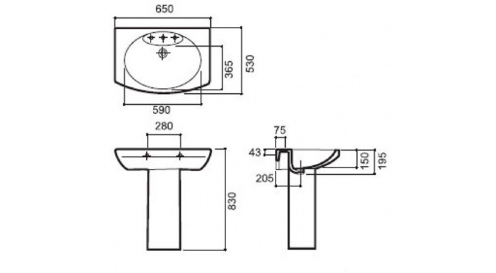 Раковина Roca Dama Senso 65 С Пьедесталом