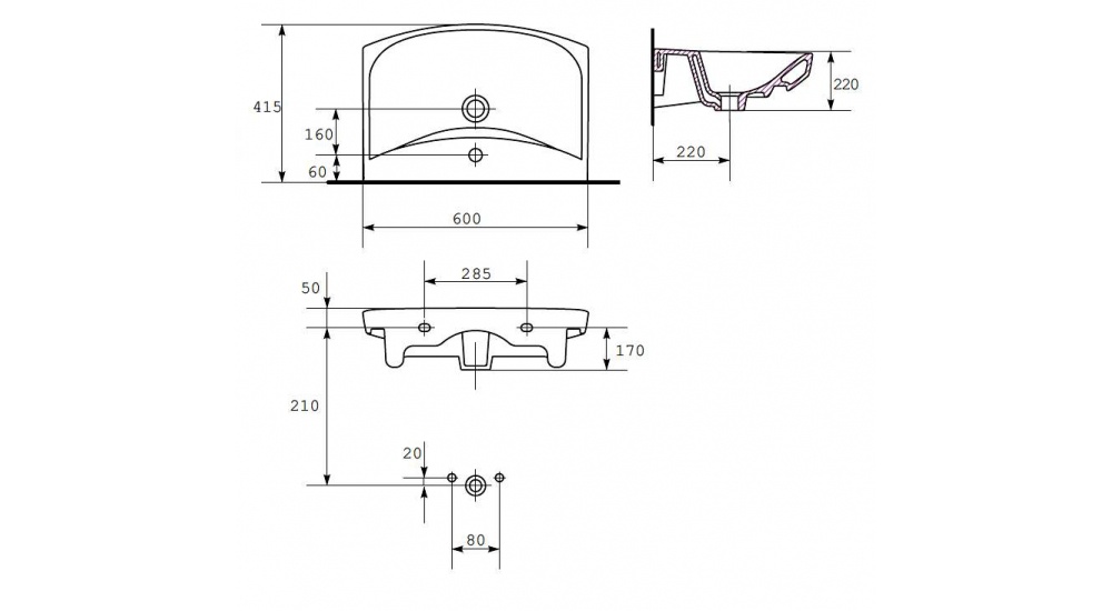 Раковина Cersanit Carina 60 С Пьедесталом