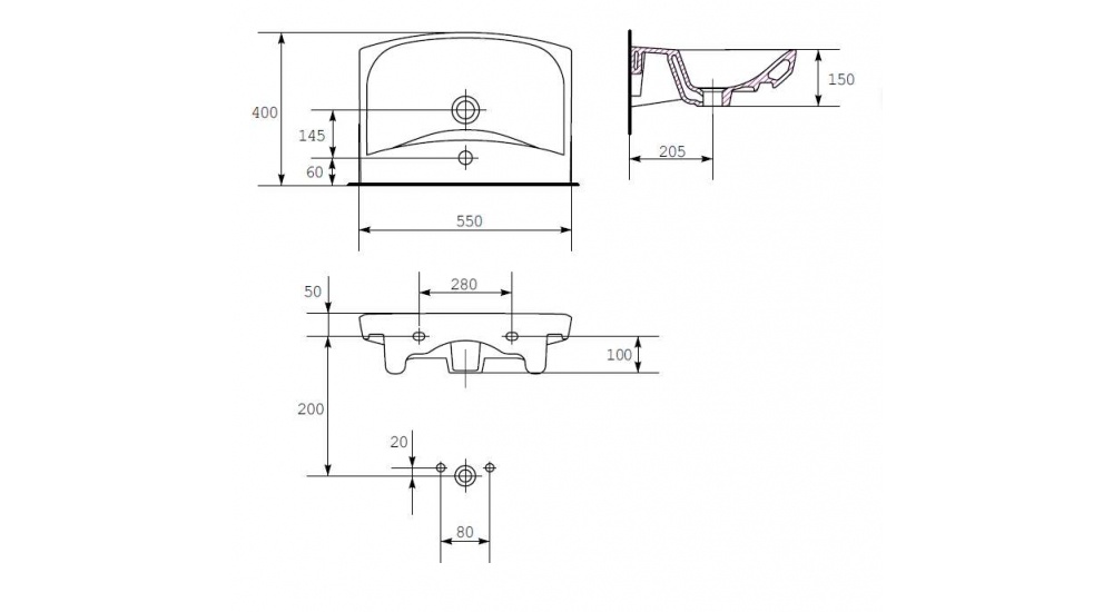 Раковина Cersanit Carina 55 С Пьедесталом