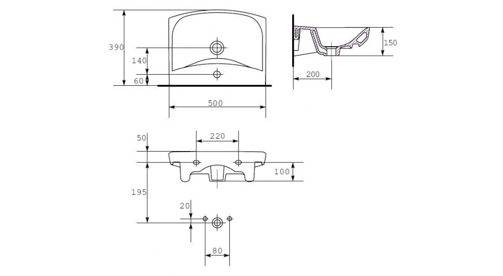 Раковина Cersanit Carina 50 С Пьедесталом