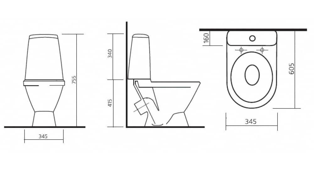 Чертеж унитаза с размерами